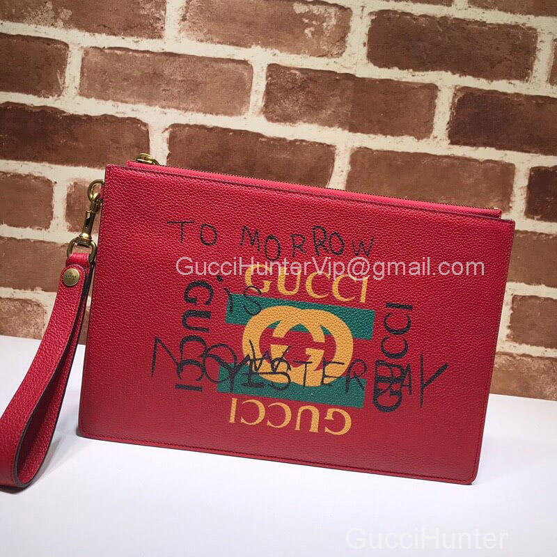 Gucci Coco Capitan Vintage Logo Portfolio Pouch Clutch Bag Red 494320